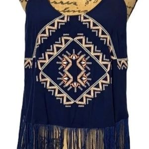 Haute Society Blue Boho Embroidered Tassel Crop To